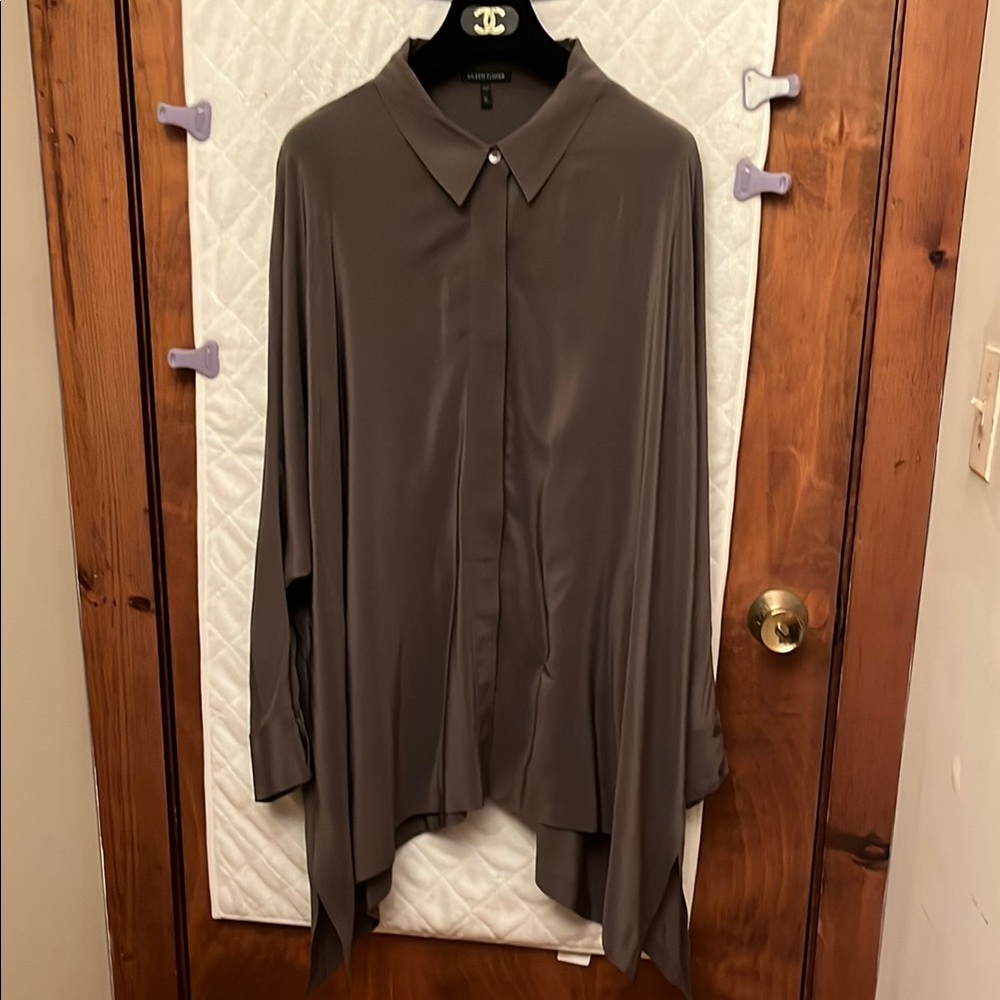 Eileen Fisher Grey Silk Button Up Top